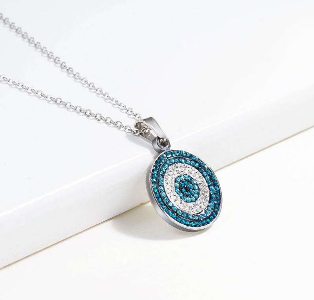 Evil Eye Necklace in Stainless Steel, Perfect Gift for Her, Protection Charm, Silver Necklace, Earring Set